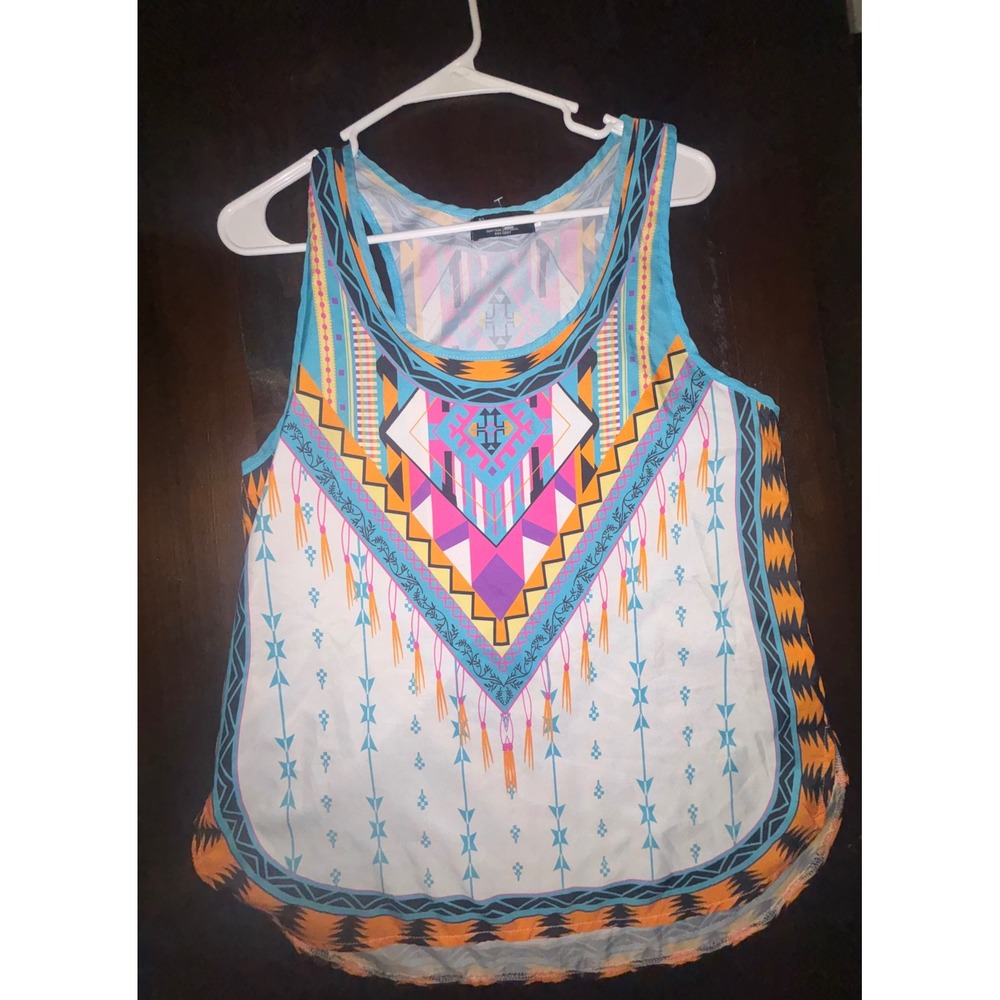 Fancyqube Womens Aztec Geometric Print Racerback Tank  Boho Tribal Blue Pink M
